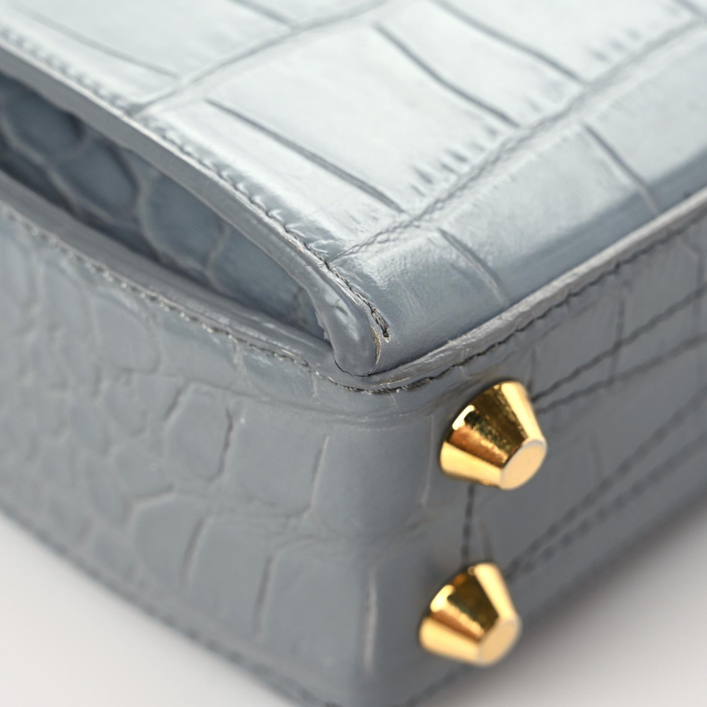 Calfskin Crocodile Embossed Box Shoulder Bag 16 Grey