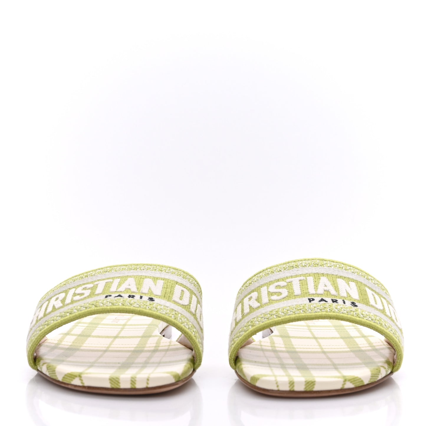 Canvas Check'N'Dior Pop Embroidered Dway Flat Slide Sandals 37.5 Chartreuse