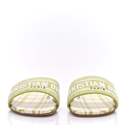 Christian Dior Canvas Check'N'Dior Pop Embroidered Dway Flat Slide Sandals 37.5 Chartreuse 2 of 8