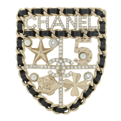 Chanel Lambskin Pearl Strass Sergeant Chanel Shield Brooch Gold 1 of 6