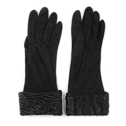 Chanel Astrakhan Fur Suede Gloves 7.5 Black 1 of 3