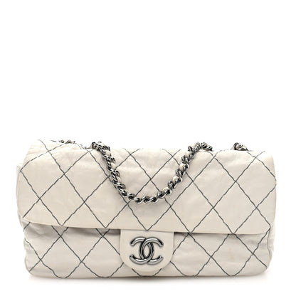 Chanel Glazed Goatskin Double Stitch Flap Ivory 1 of 10