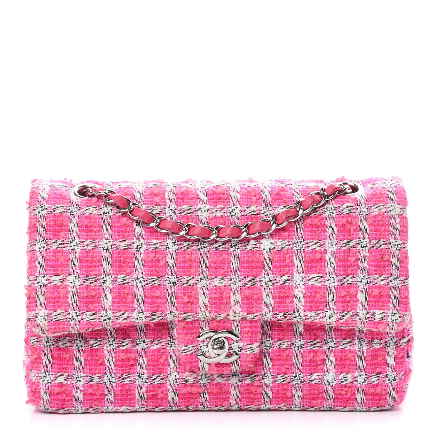 Tweed Quilted Medium Double Flap Hot Pink