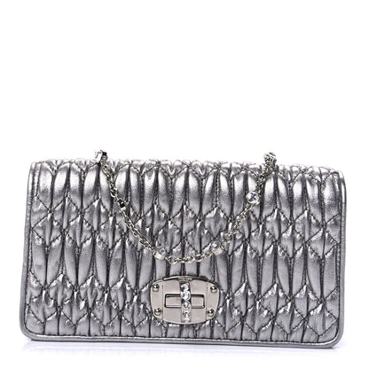 Miu Miu Nappa Matelasse Crystal Chain Wallet On Chain Silver 1 of 8