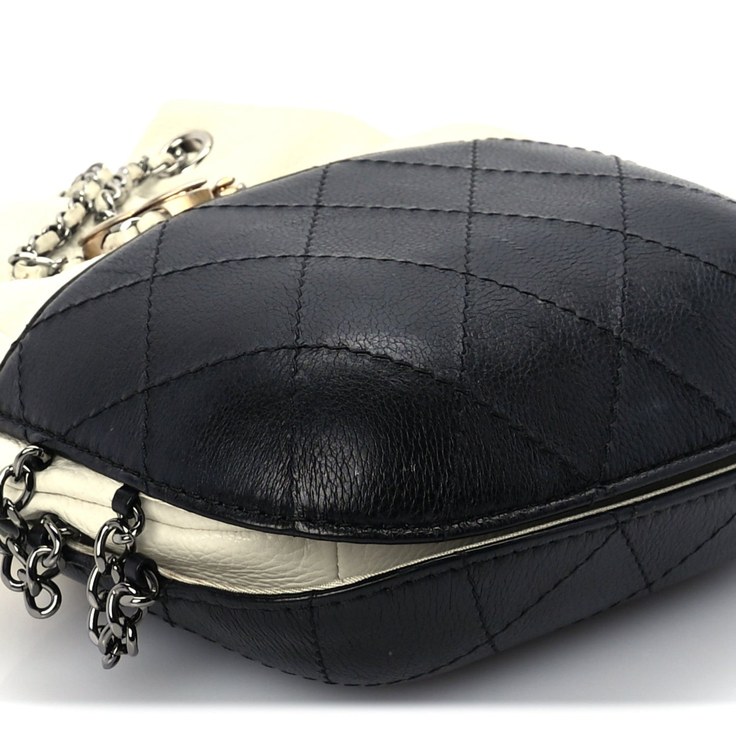 Aged Calfskin Quilted Small Gabrielle Bucket White Black