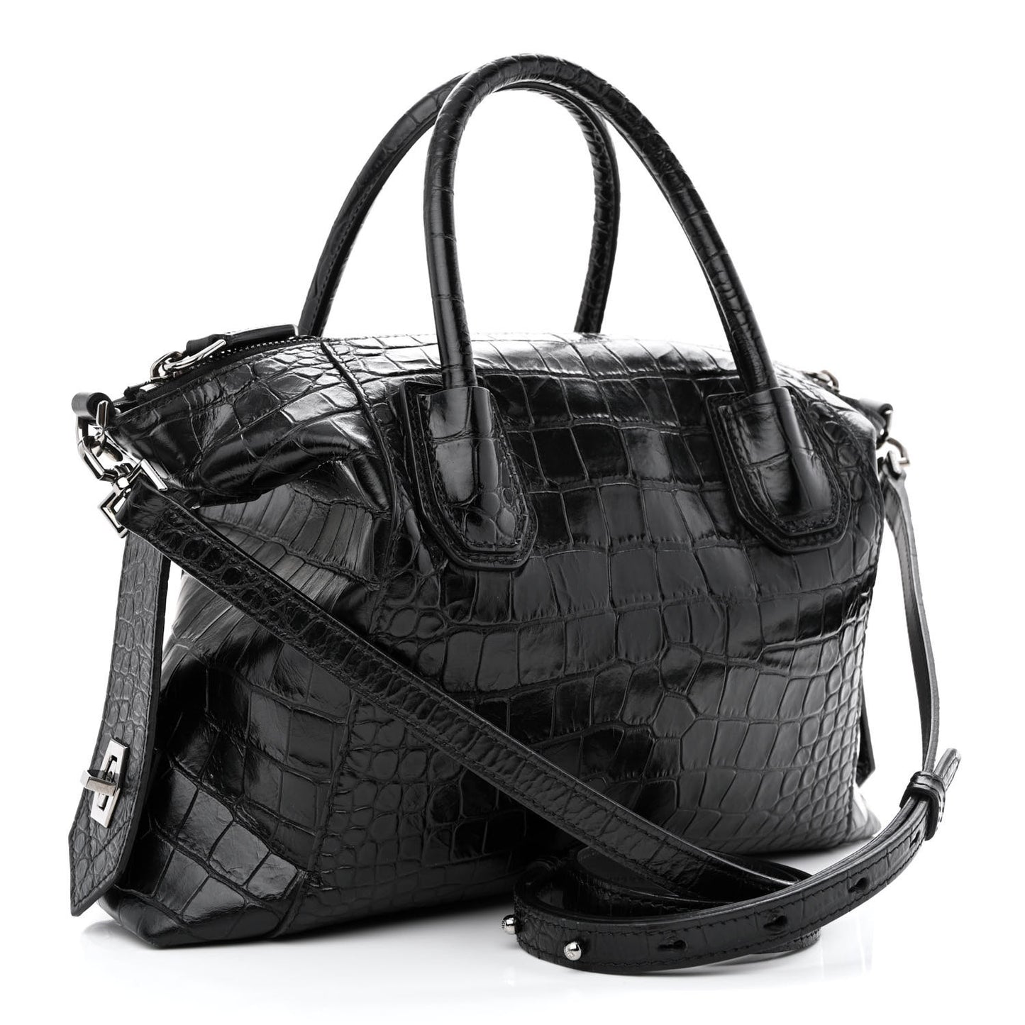 Calfskin Crocodile Embossed Medium Soft Antigona Black
