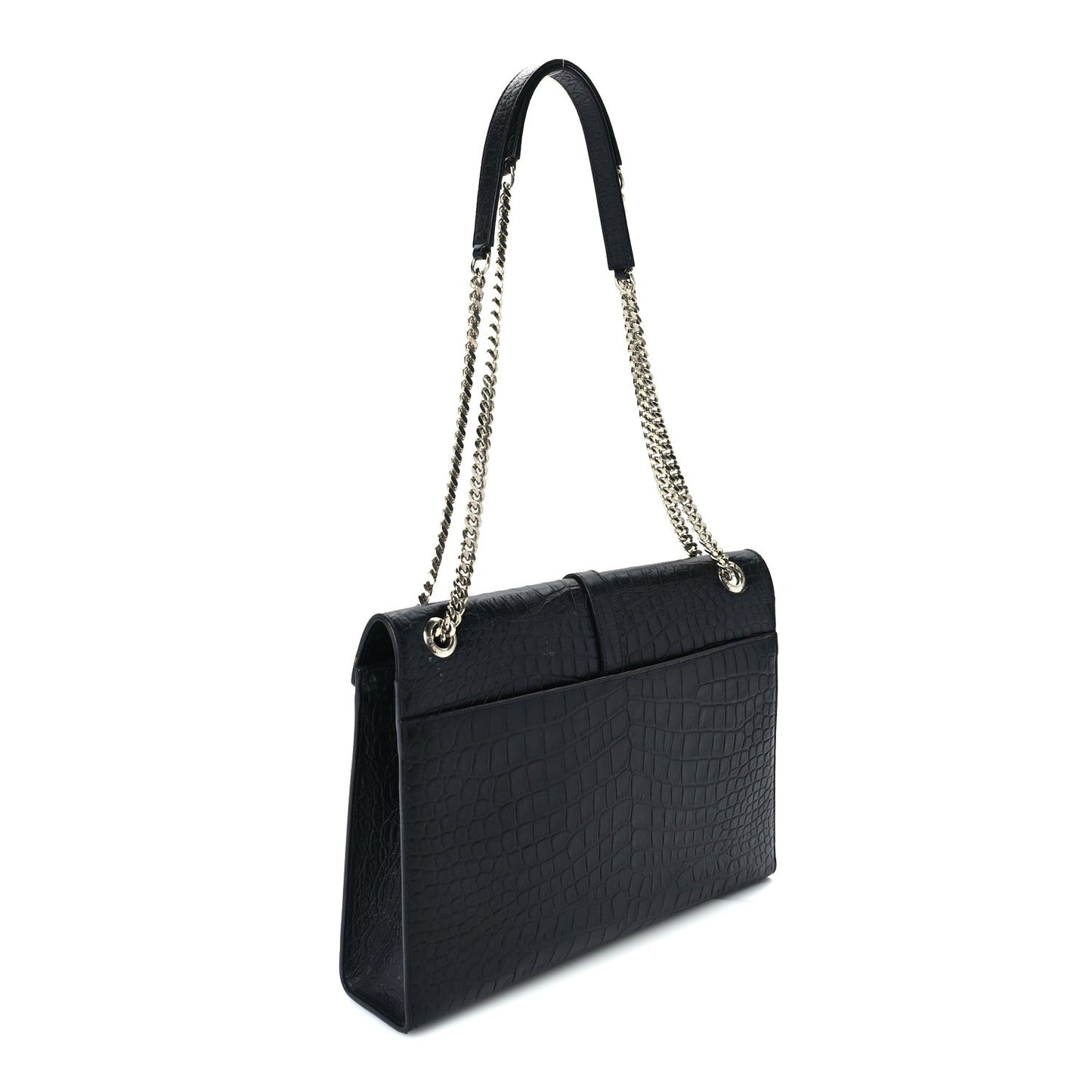 Calfskin Crocodile Embossed Monogram Large Satchel  Black