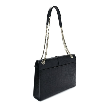 Saint Laurent Calfskin Crocodile Embossed Monogram Large Satchel  Black 2 of 8