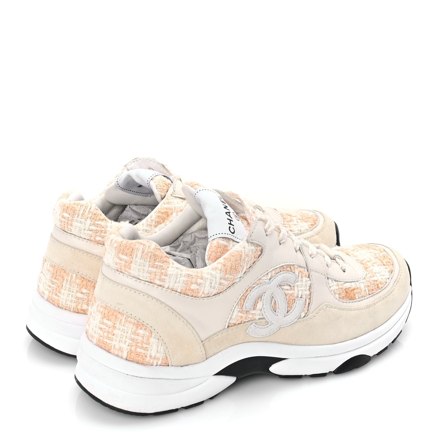 Chanel Tweed Suede Calfskin Womens CC Sneakers 39 Orange 4 of 8