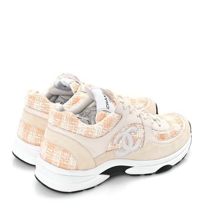 Chanel Tweed Suede Calfskin Womens CC Sneakers 39 Orange 4 of 8