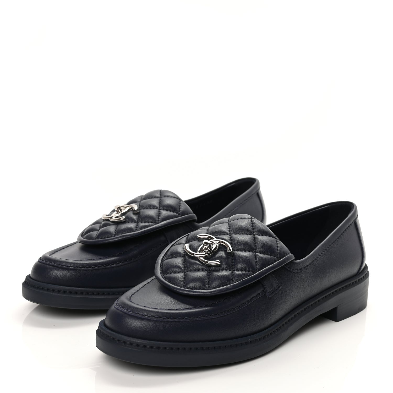Chanel Lambskin Quilted CC Turnlock Loafers 38.5 Navy 4 of 11