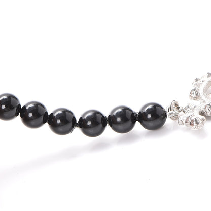 Chanel Baguette Crystal Beaded CC Long Necklace Black Silver 9 of 10