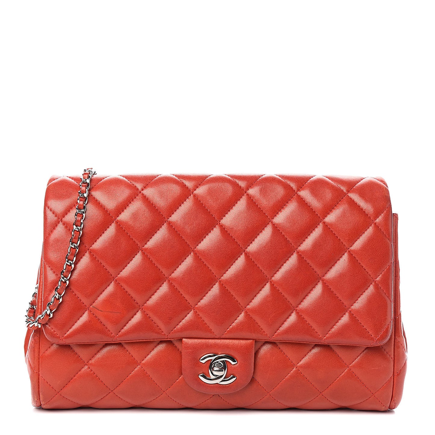 Lambskin Quilted Clutch With Chain Flap Red
