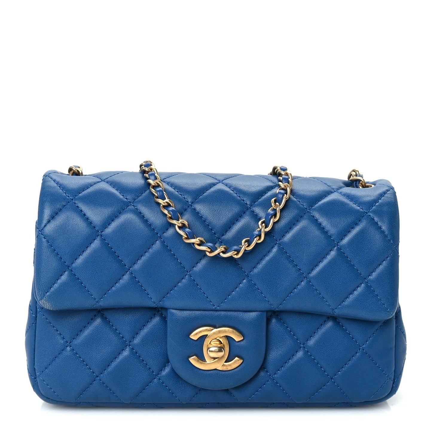 Lambskin Quilted Pearl Crush Mini Rectangular Flap Blue