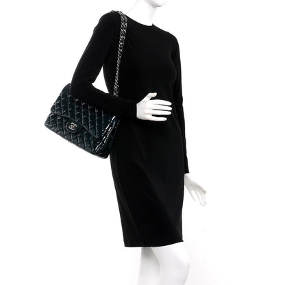 Chanel Patent Quilted Jumbo Double Flap Blue 3 of 18