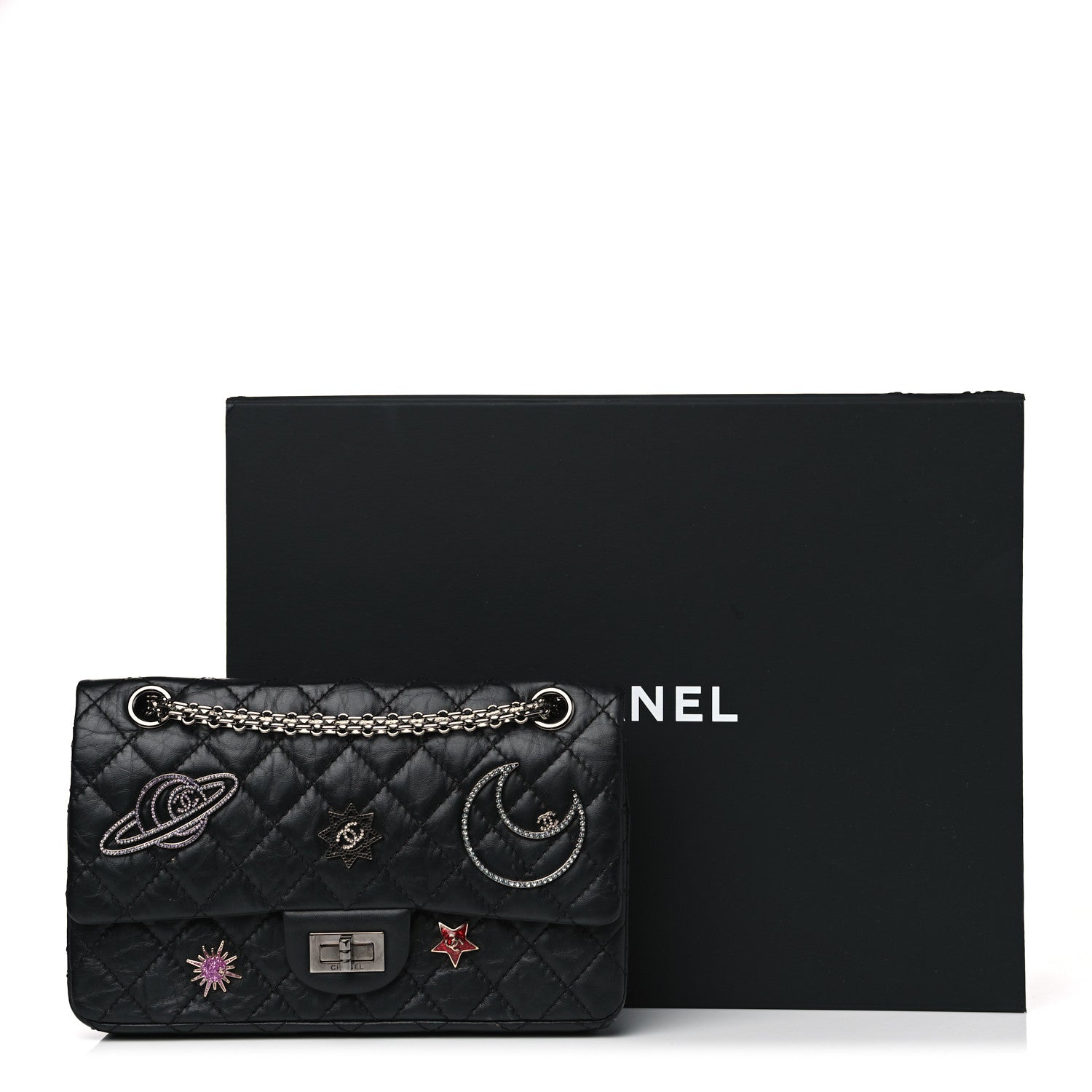 Chanel Aged Calfskin Space Charms 2.55 Reissue 225 Flap Black 17 of 17