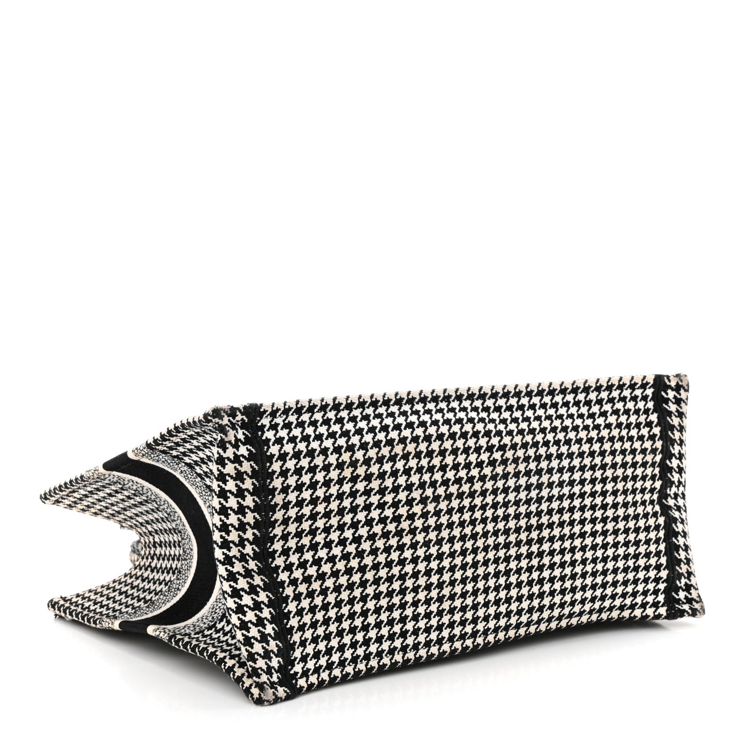 Canvas Houndstooth Embroidered Medium Book Tote Black White