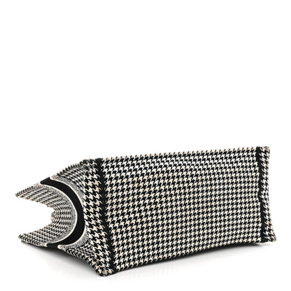 Christian Dior Canvas Houndstooth Embroidered Medium Book Tote Black White 4 of 27