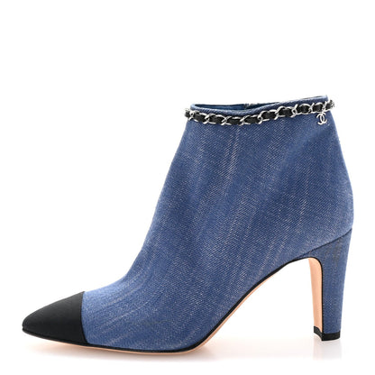 Chanel Denim Grosgrain Cap Toe Short Boots 37 Blue 1 of 7