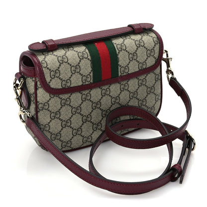 Gucci GG Supreme Monogram Textured Dollar Calfskin Small Ophidia Top Handle Shoulder Bag Beige Bordeaux 2 of 8