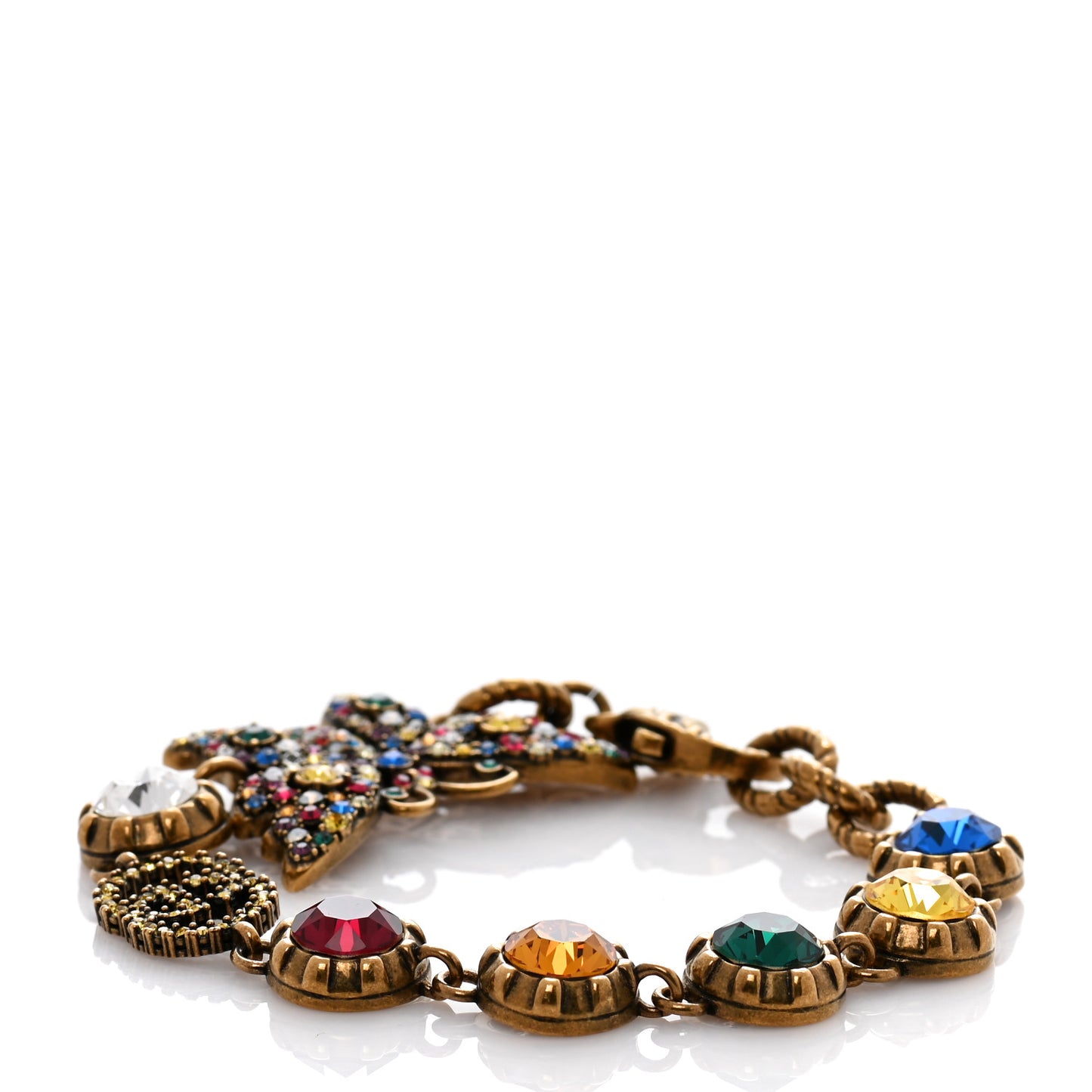 Crystal Butterfly Bracelet Aged Gold Multicolor