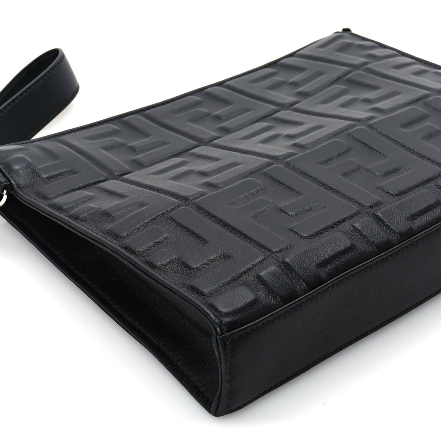 Vitello Grace FF 1974 Embossed Flat Pouch  Black