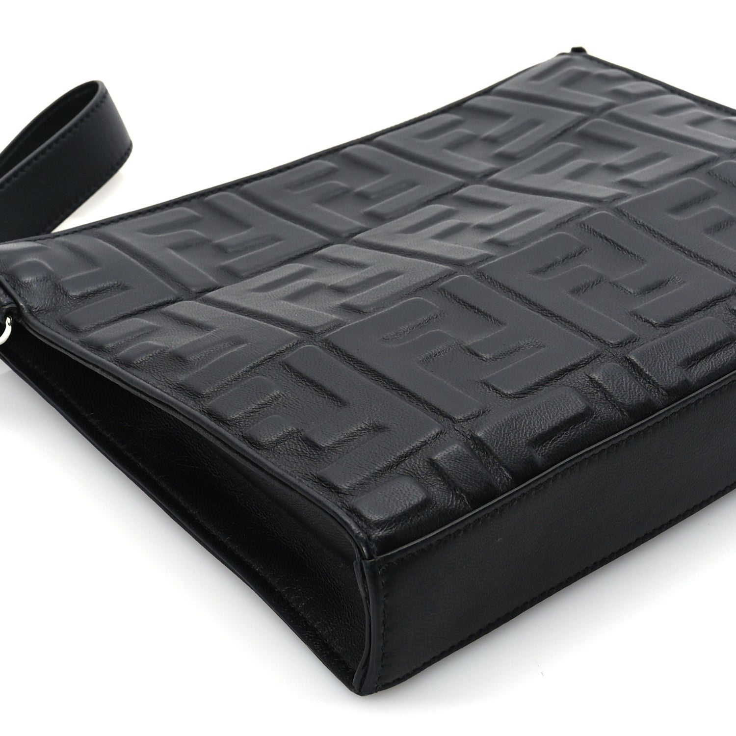 Fendi Vitello Grace FF 1974 Embossed Flat Pouch  Black 8 of 9