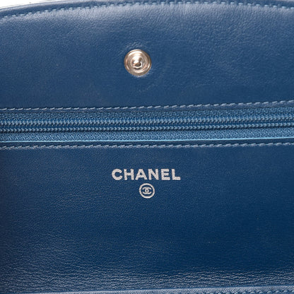 Chanel Patent Quilted Brilliant Wallet On Chain WOC Blue 6 of 13
