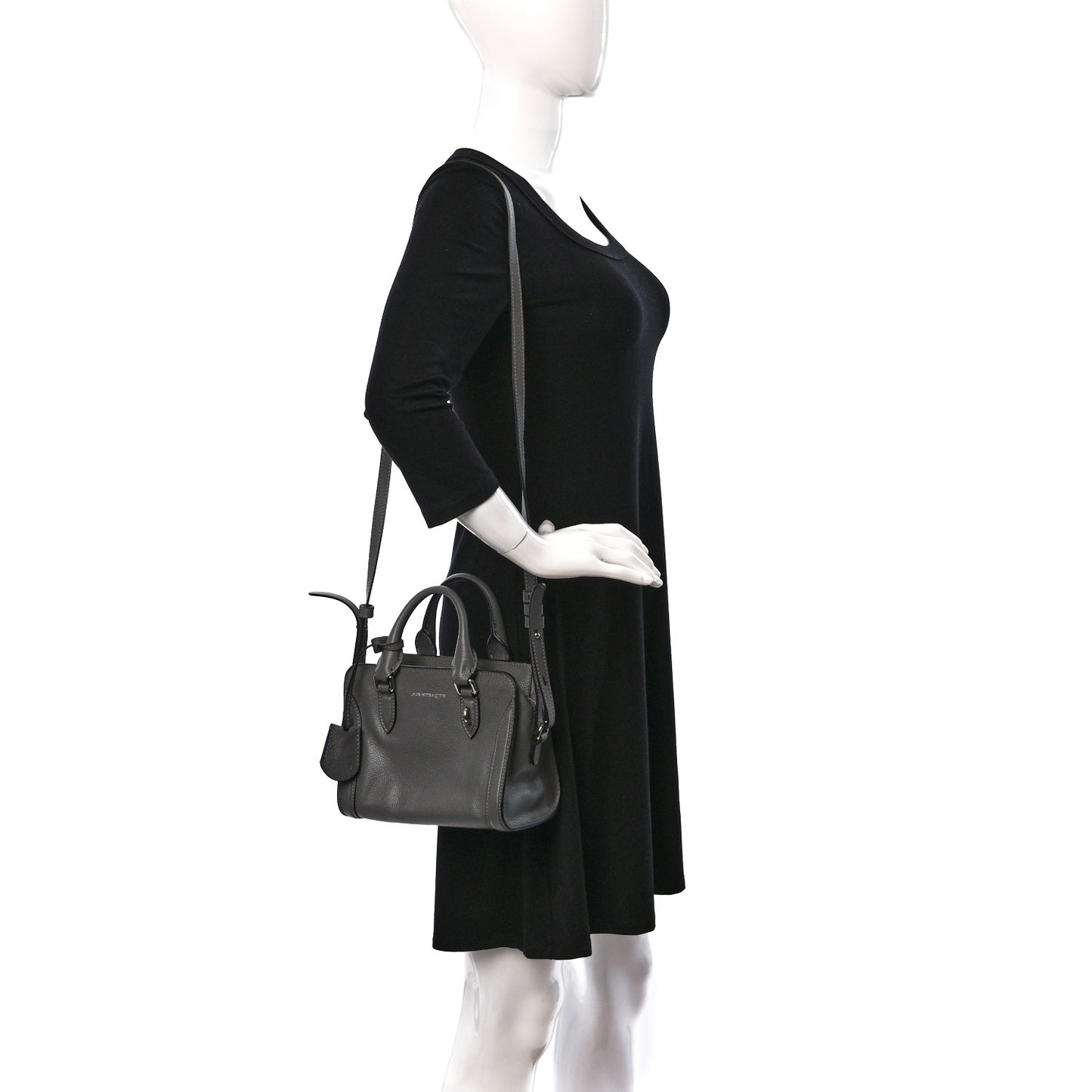 Pebbled Calfskin Mini Skull Padlock Zip Around Tote Grey