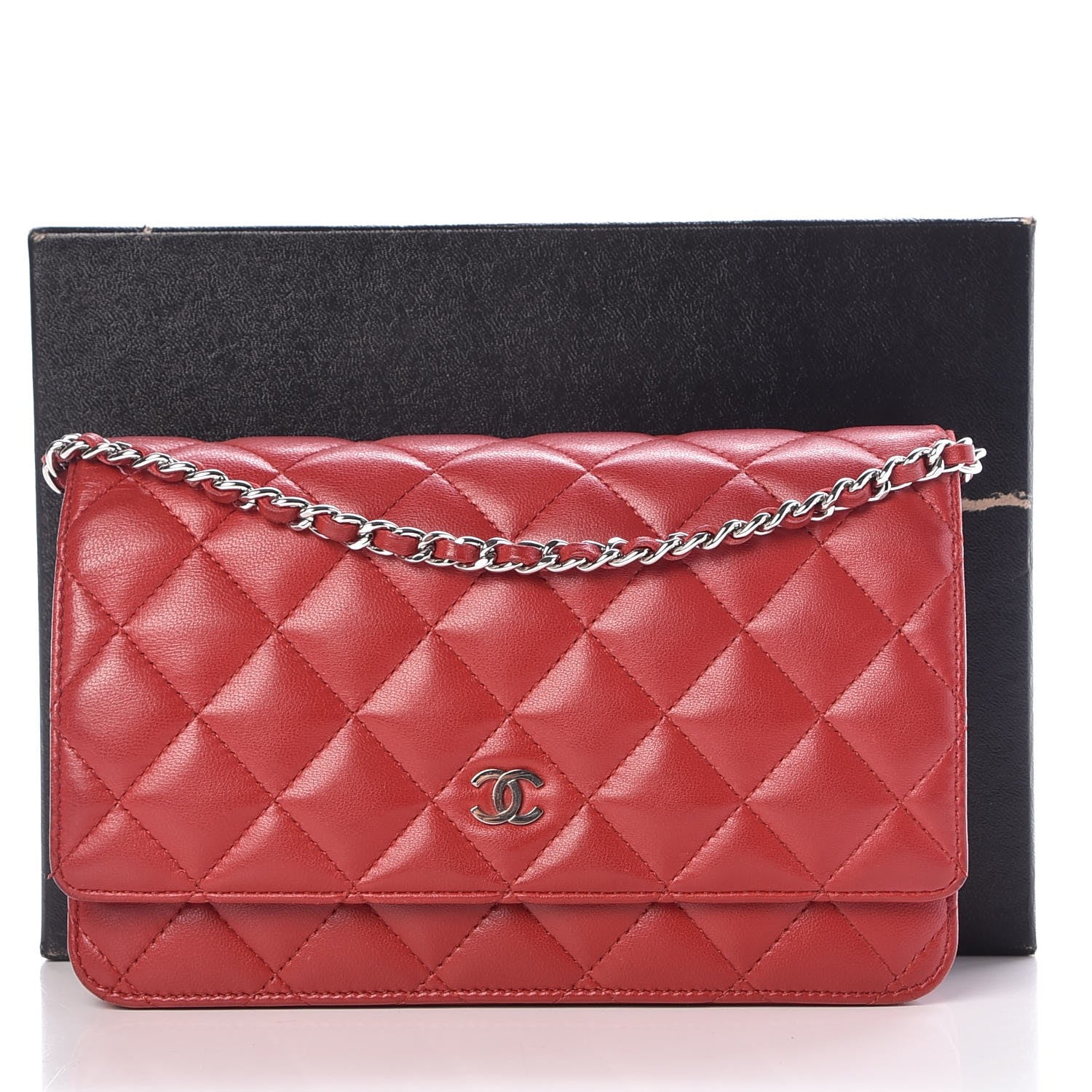 Chanel Lambskin Quilted Wallet On Chain WOC Red 8 of 8