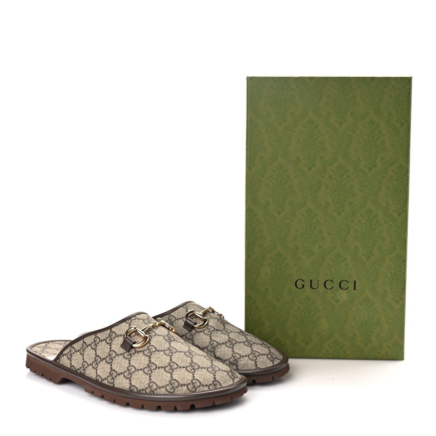 Gucci GG Supreme Monogram Granada Kid Mens Horsebit Lug Sole Mules 9.5 Beige Ebony New Acero 8 of 8