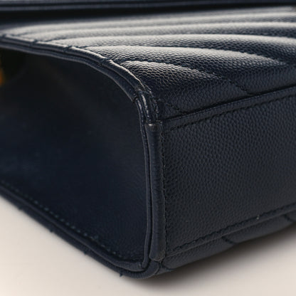 Saint Laurent Grain De Poudre Matelasse Chevron Medium Monogram Satchel Blue 7 of 8