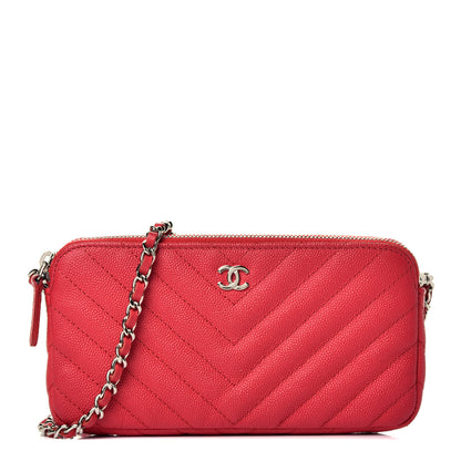 Chanel Caviar Chevron Quilted Small Clutch With Chain Light Red 1 of 8