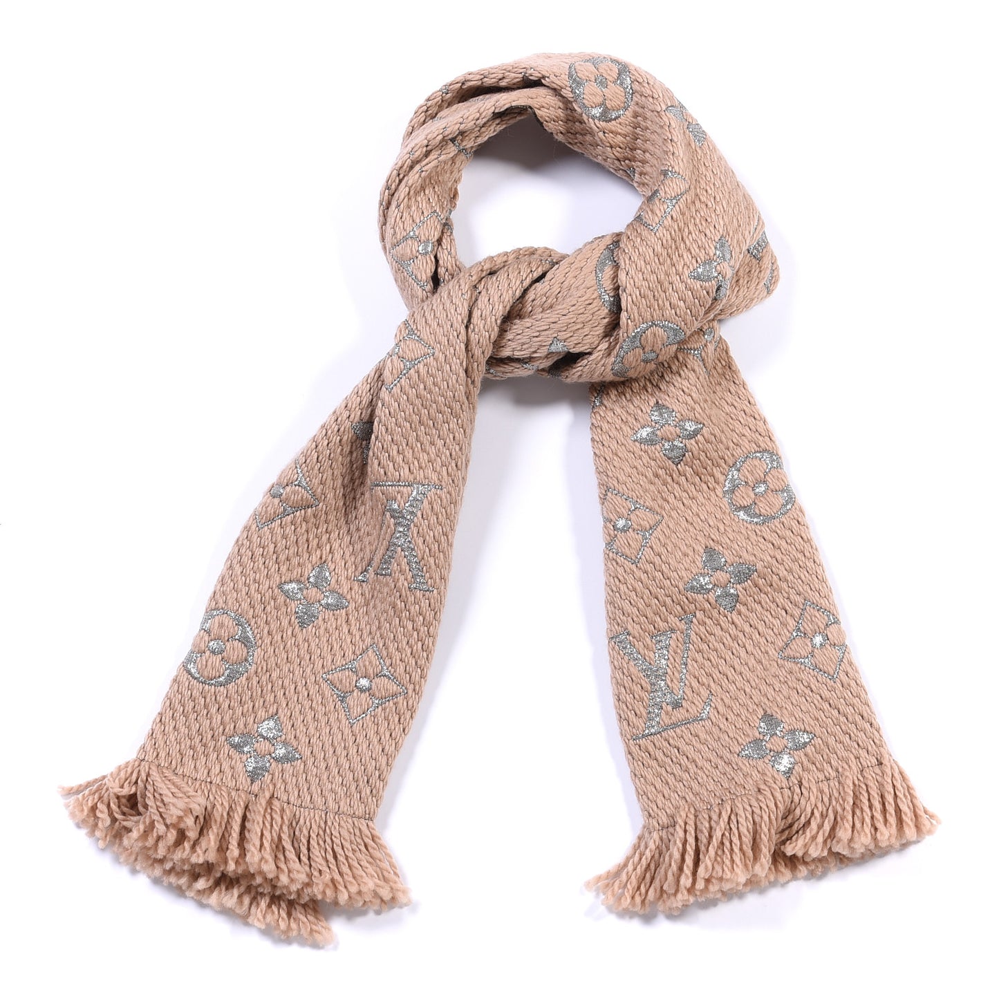 Wool Silk Logomania Shine Scarf Beige