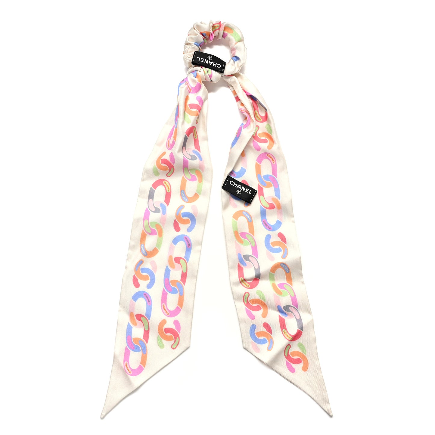 Silk CC Twilly Hair Tie White Multicolor