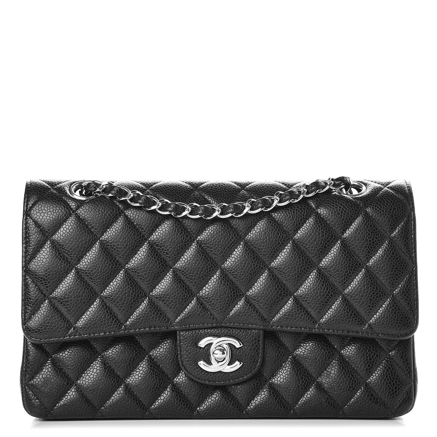 Caviar Quilted Medium Double Flap Black
