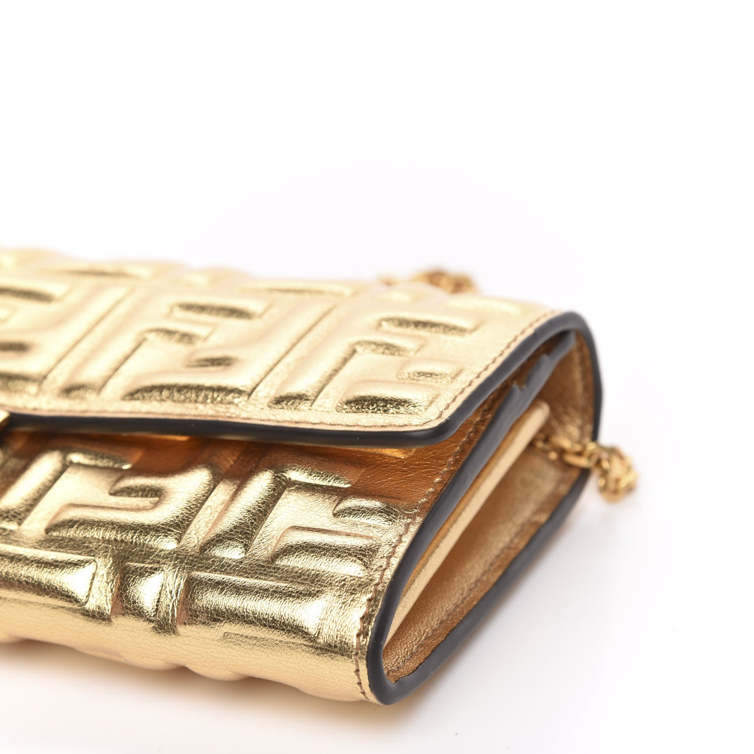 Fendi Vitello Catalan Mirror FF 1974 Embossed Continental Wallet on Chain Gold 8 of 9