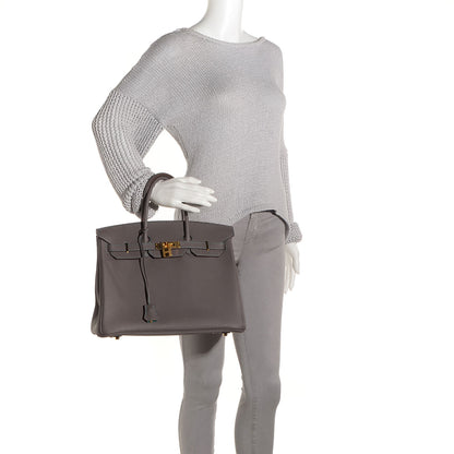 Hermes Togo Horseshoe Birkin 35 Etain Bleu Paon 2 of 26