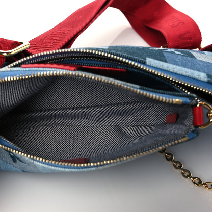 Louis Vuitton Denim Damier Monogram Patchwork Multi Pochette Accessories Blue Rouge 6 of 10