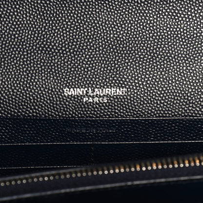 Saint Laurent Grain De Poudre Matelasse Chevron Monogram Envelope Chain Wallet Deep Marine 6 of 10