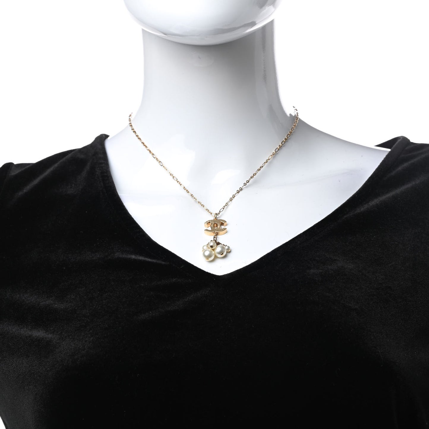 Pearl CC Logo Drop Necklace Gold