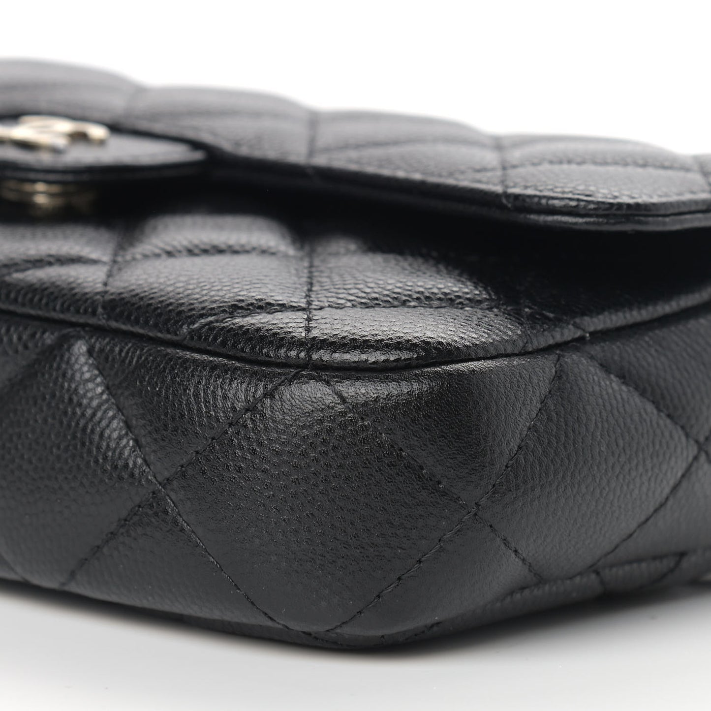 Caviar Quilted Flap Phone Holder With Chain Black