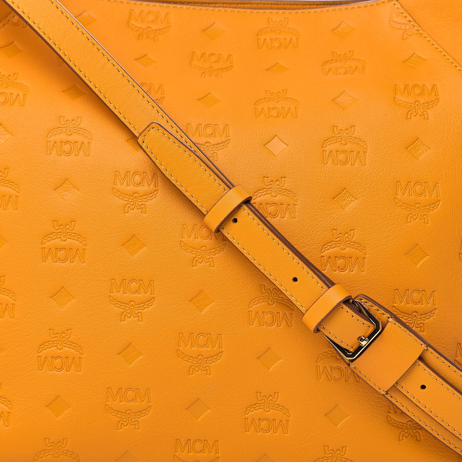 MCM Calfskin Ottomar Monogram Medium Klara Hobo Golden Mango 10 of 10