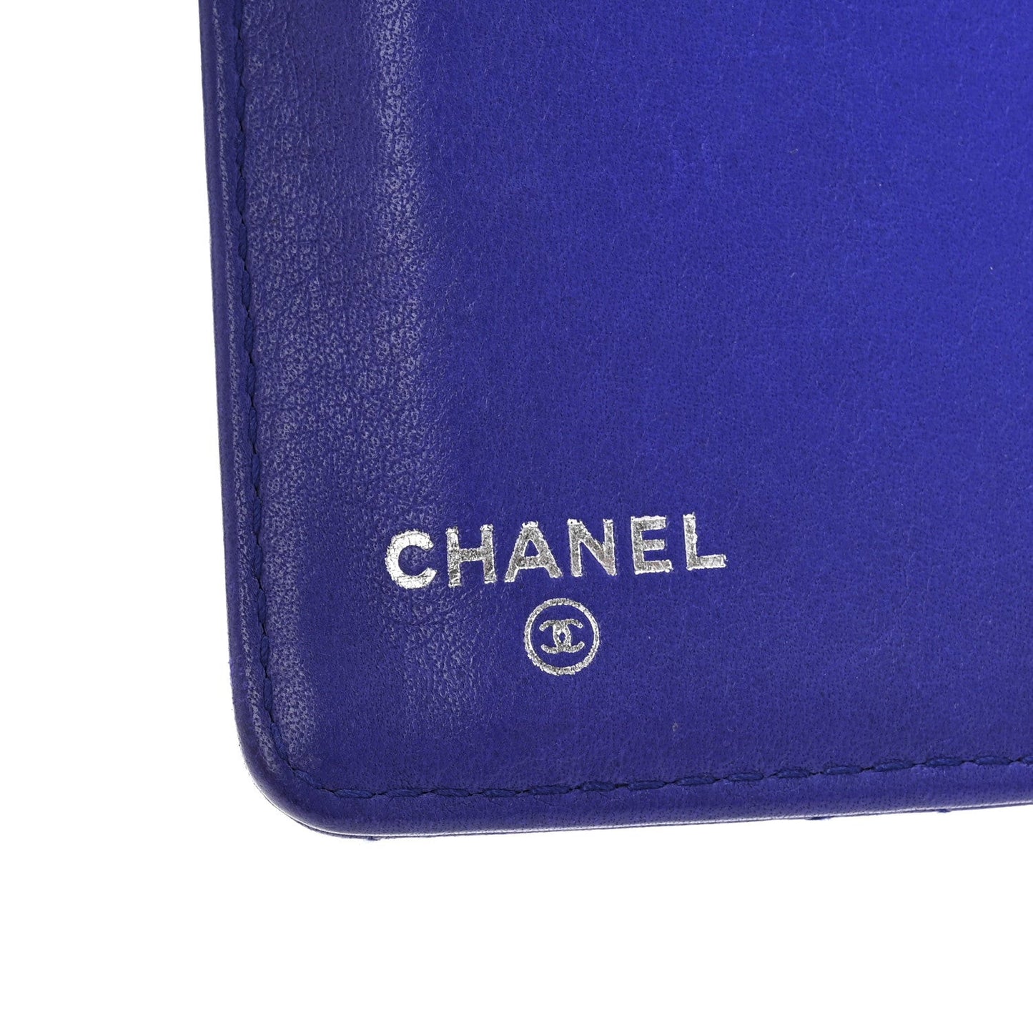Calfskin Stitched Fancy CC Yen Wallet Blue