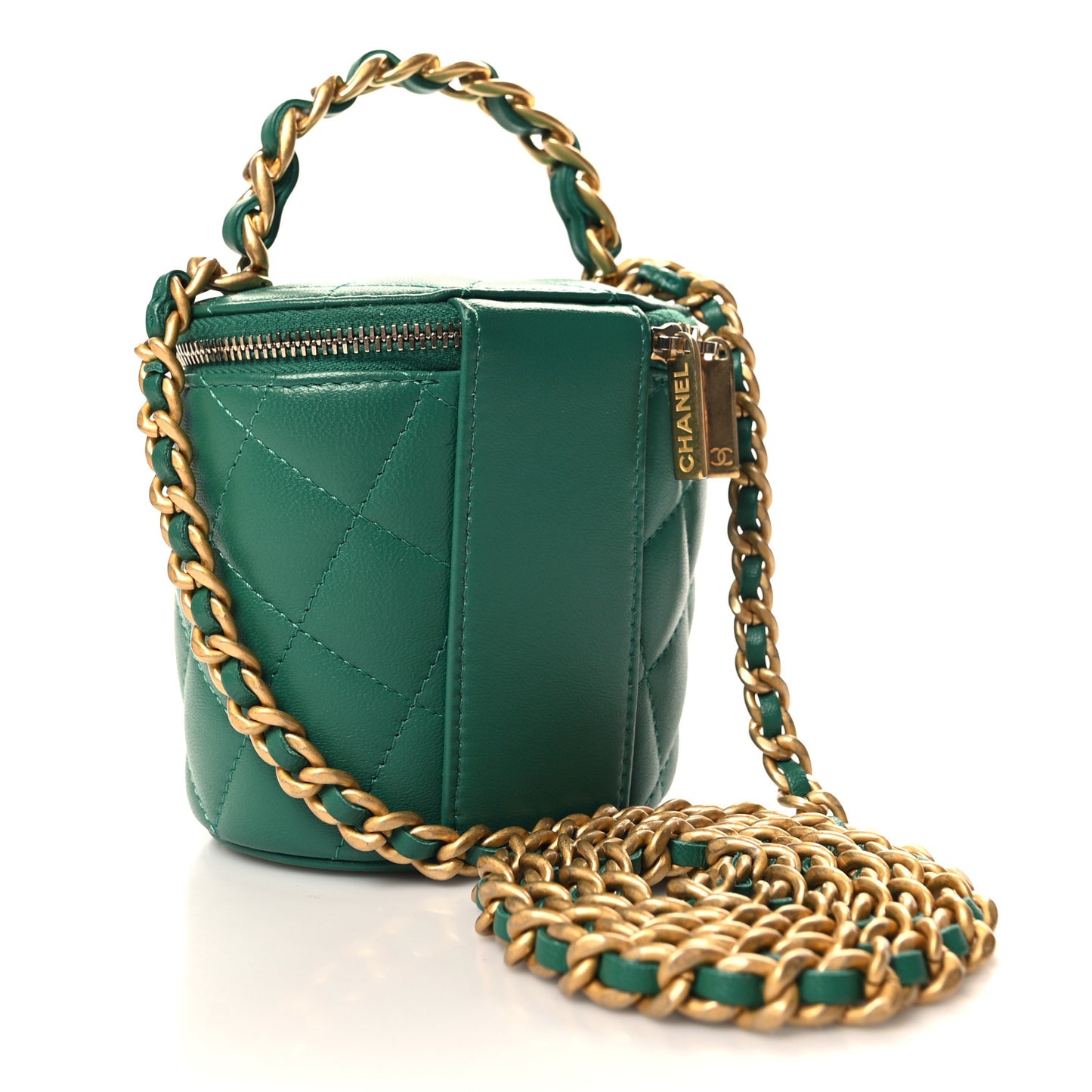 Lambskin Quilted Afternoon Tea Top Handle Vanity Case With Chain Green