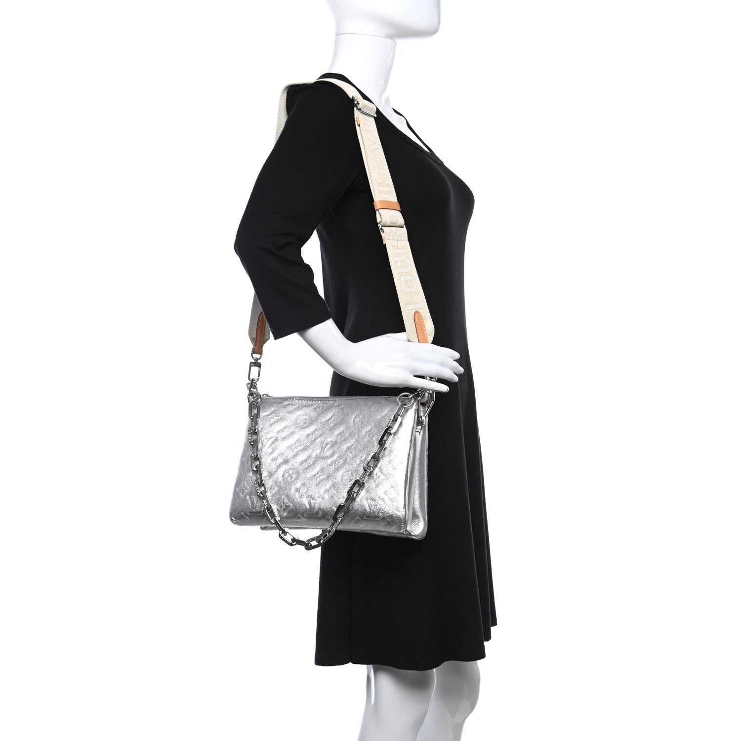 Louis Vuitton Metallic Lambskin Embossed Monogram Coussin PM Silver 2 of 11