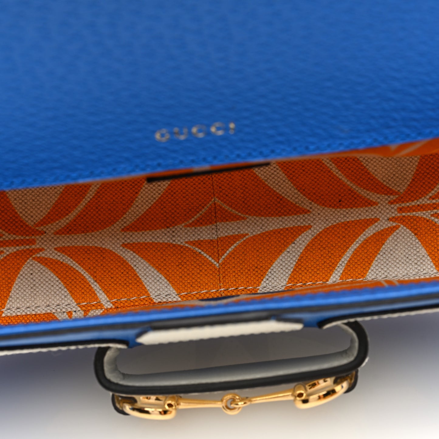 X ADIDAS Textured Dollar Calfskin Web Small Trefoil Horsebit 1955 Shoulder Bag Blue Off White