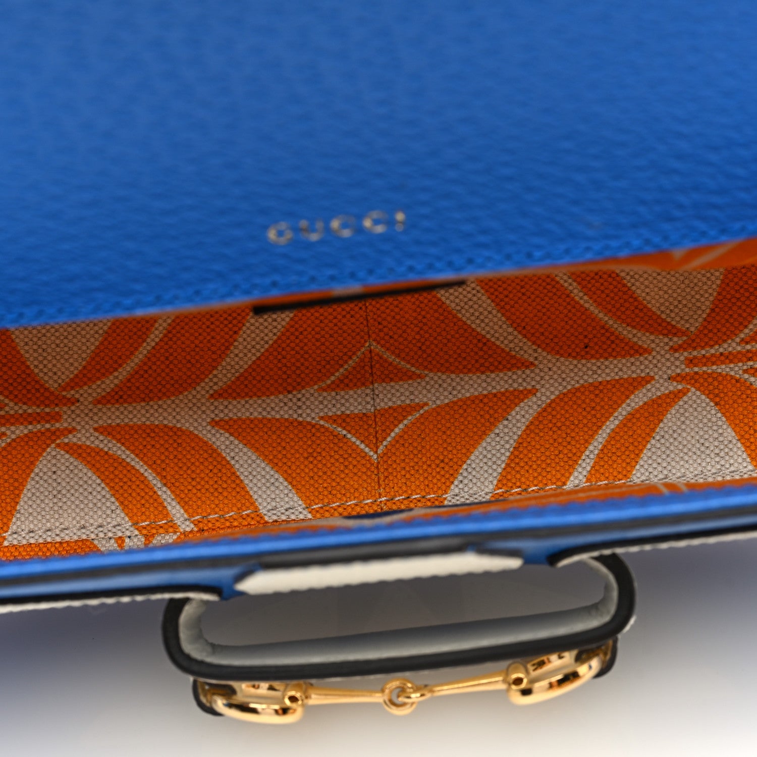 Gucci X ADIDAS Textured Dollar Calfskin Web Small Trefoil Horsebit 1955 Shoulder Bag Blue Off White 5 of 10