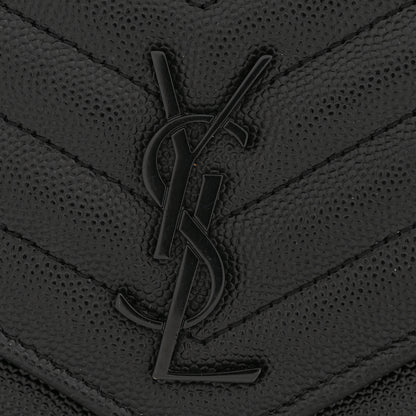 Saint Laurent Grain De Poudre Matelasse Chevron Monogram Monochrome Envelope Chain Wallet Black 13 of 13