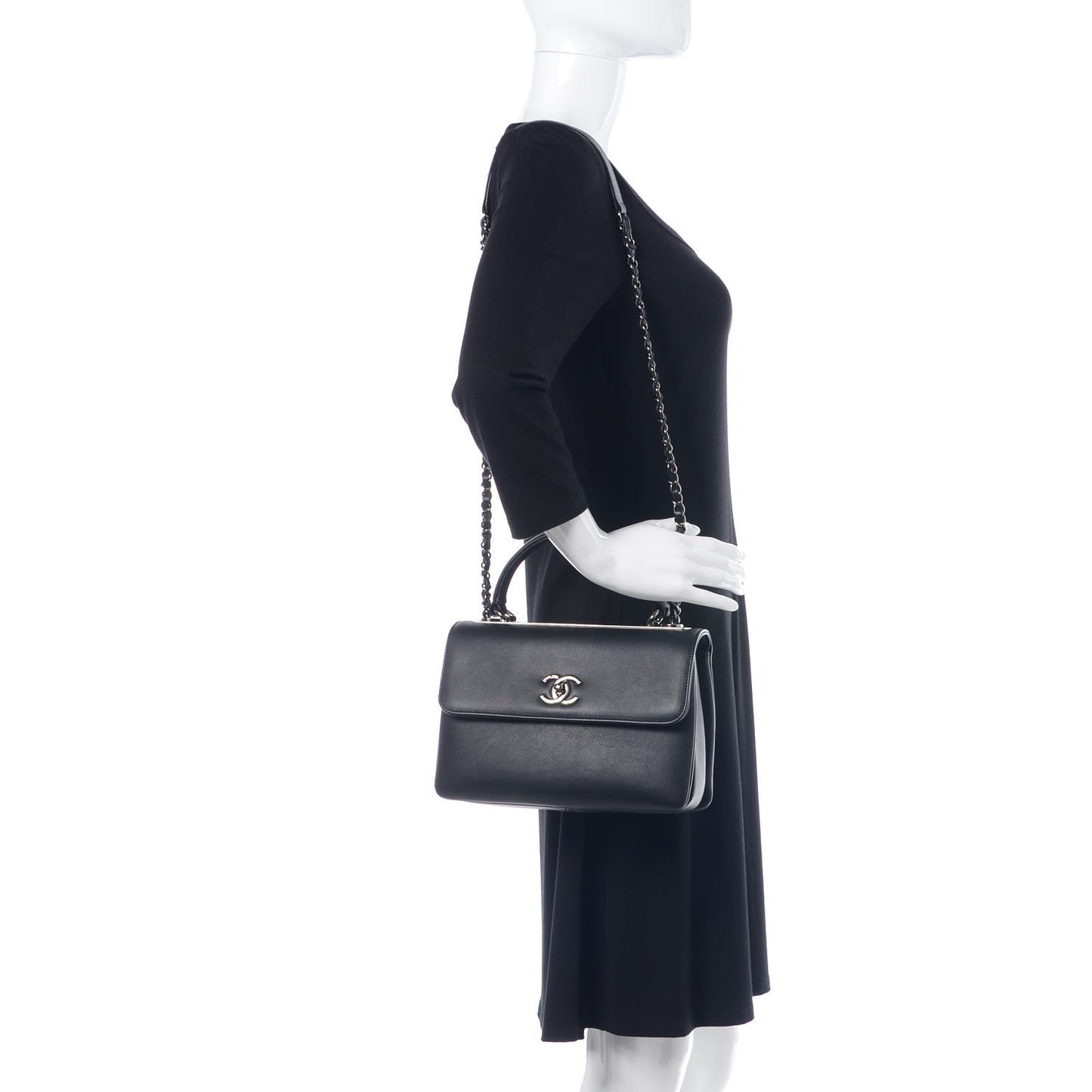 Calfskin Medium Trendy CC Dual Handle Flap Bag Black